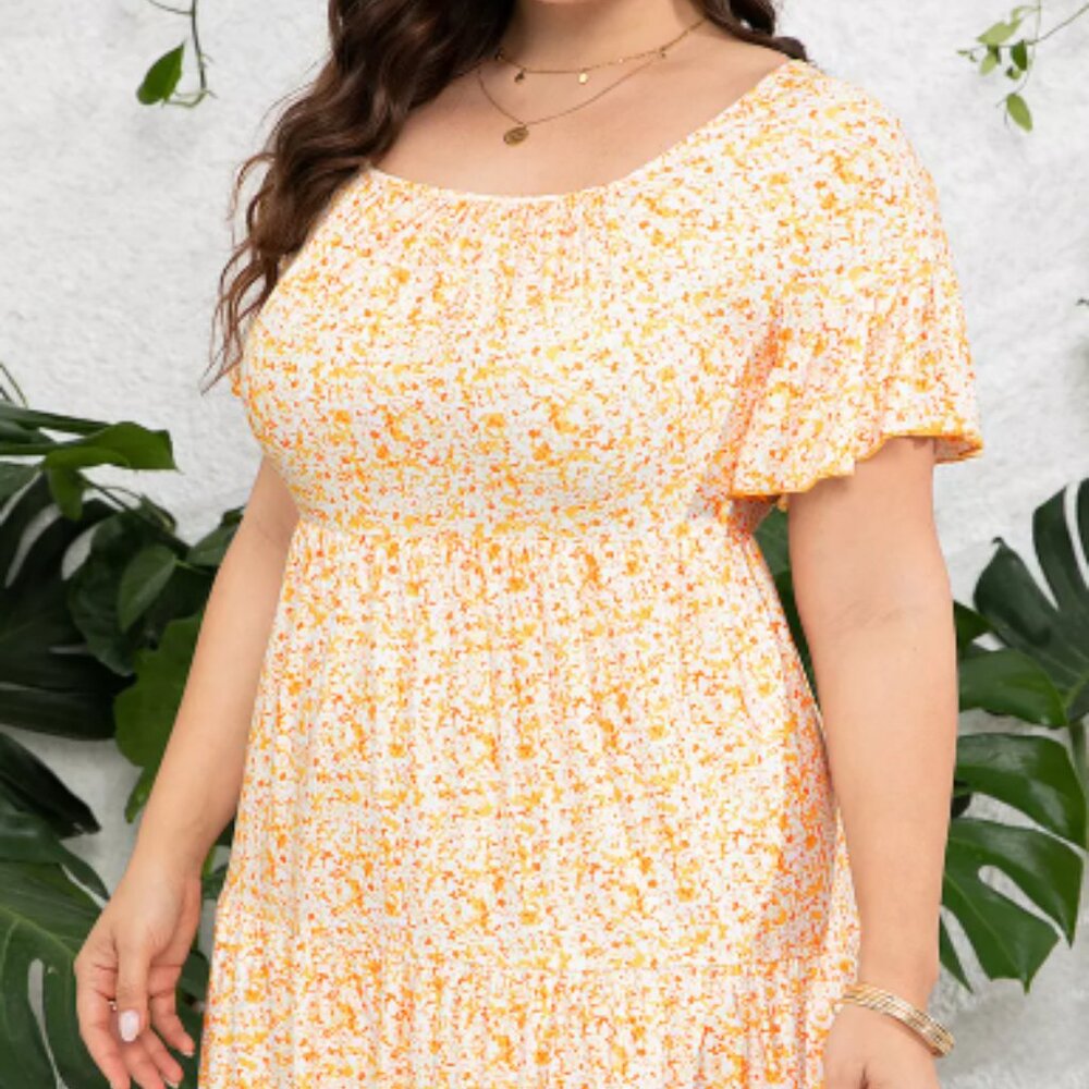Women's Plus Size Floral V-Neck Dress Short Sleeve Knee Length A-line Mini Dress